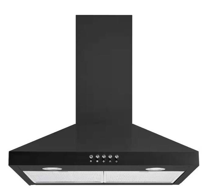 Vissani Siena 30 in. 350CFM Convertible Pyramid Wall Mount Range Hood in Black with Charcoal Filters and LED Lighting