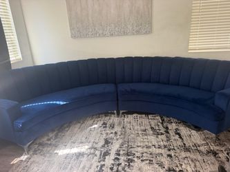 Navy Blue Curved Sectional Sofa – 2 Piece – Clean & Sanitized