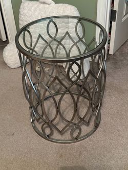 Like New Glass Top Side Storage Metal End Table