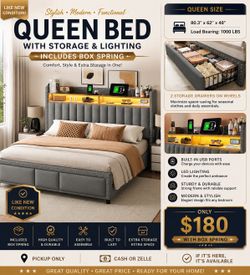 Queen Bed Frame + Box Spring - NO MATTRESS
