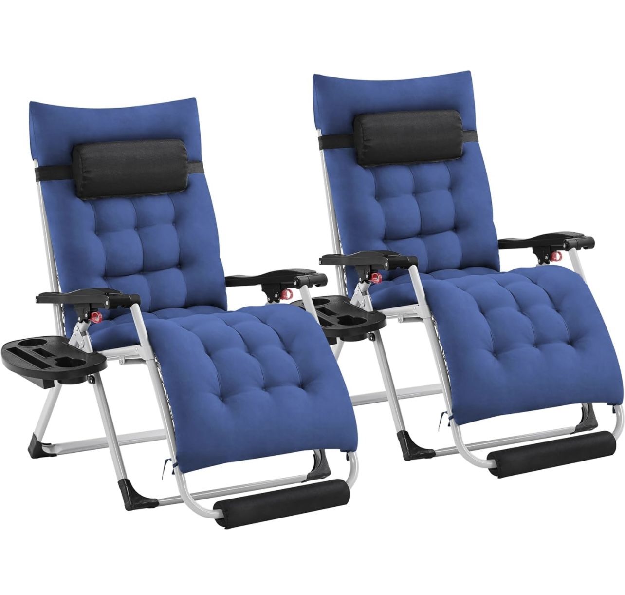 29in Zero Gravity Chair, Foldable Premium Reclining Lounge Recliner w/Removable Pad & Pillow & Side Accessory Tray for Indoor and Outdoor Navy Blue 2P