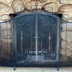 Black Metal Scroll 4-panel Fireplace Screen($200)