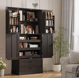 71" Kitchen Pantry Cabinet, 3 Pull-Out Shelves & 2 Drawers, Black