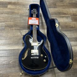 96091 Used Ibanez 6-String Black Talman Artcore Electric Guitar In Hard Case 593796
