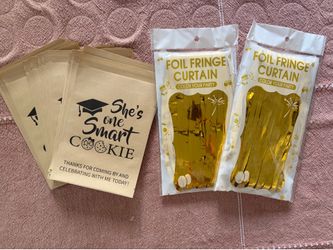 Graduation gold foil curtain decor & 50 cookie favor bags
