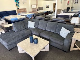 Dark Gray Fabric Sectional Sofa with Chaise