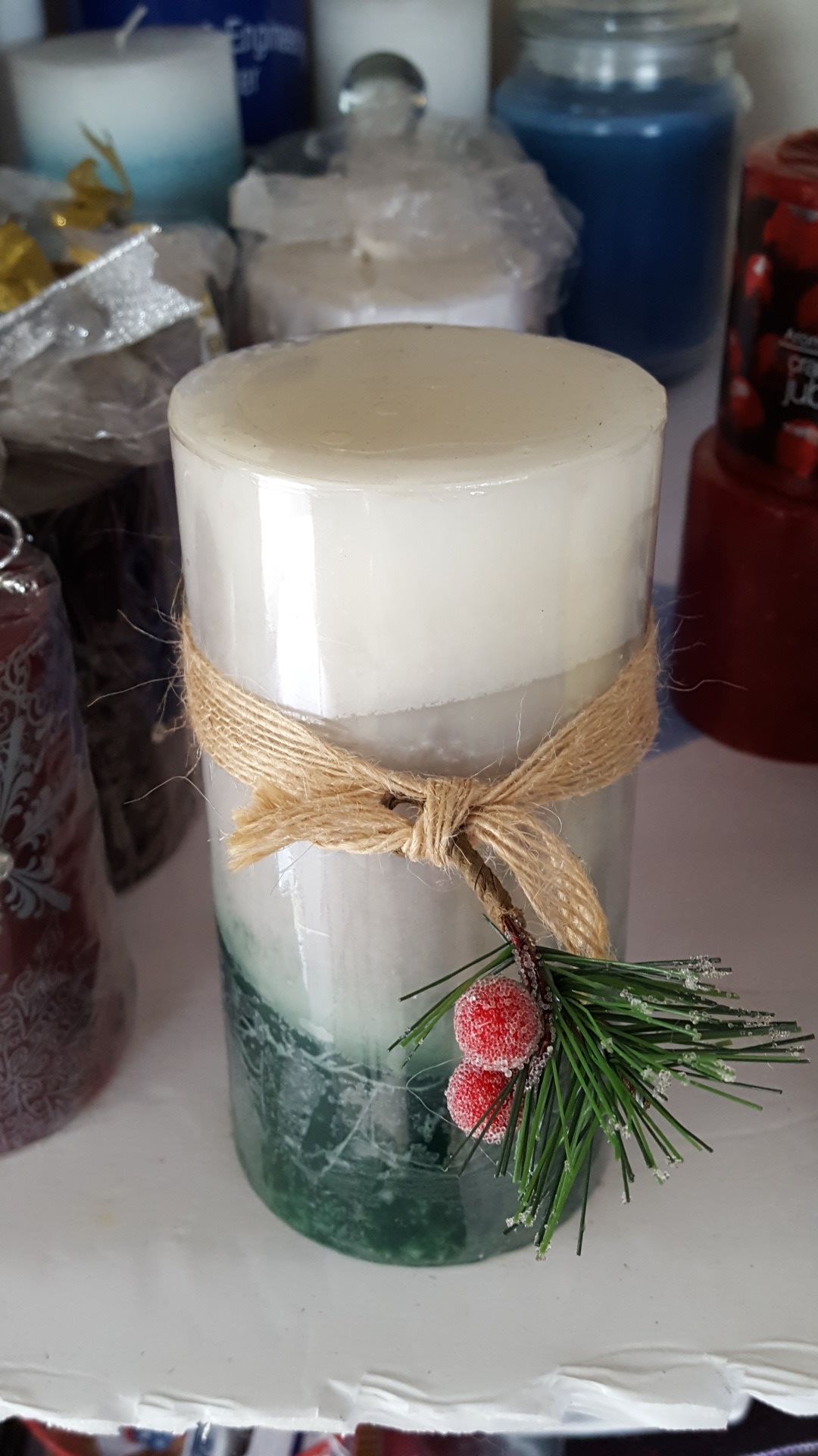 Holiday pillar candle. New
