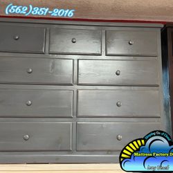 Jumbo Wide 9 Drawer Solid Wood Grey Dresser Fully Assembled- Tocador Gris 