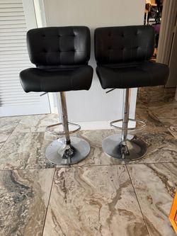 2 Super Comfortable Black Adjustable Swivel Bar Stools – $120 Pair