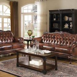 Regal Real Leather Sofa! Beautiful Old World Style! WOW!