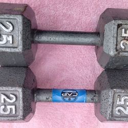(YES STILL AVAILABLE) Pair Of 25 Lb Cast Iron Dumbbells 