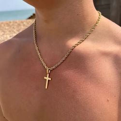 Mens Cross 304 Stainless Steel Gold Tone Pendant necklace 
