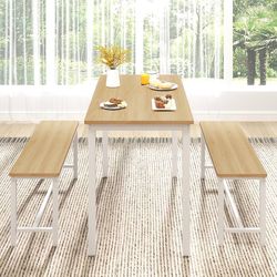  Dining Table Set for 4 with 2 Benches – Space-Saving Kitchen Table Set for Kitchen & Dining Room, White