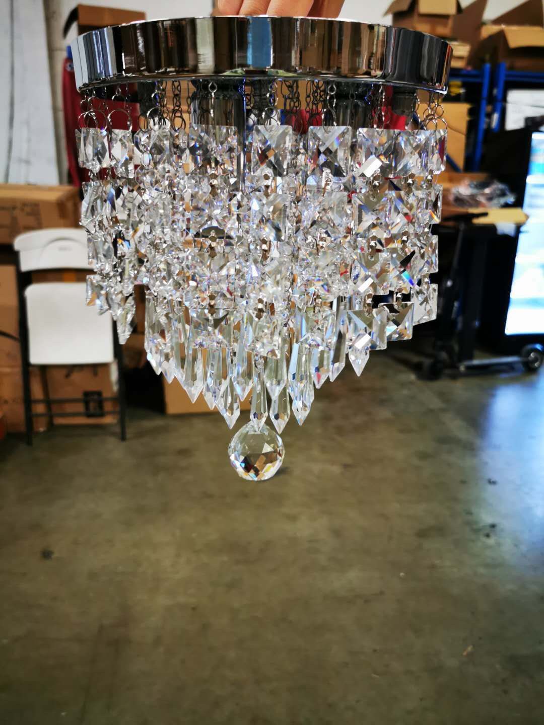 Bling Glass Crystal Chandelier, 3 Lights Modern Round Semi-Flushmount Crystal Ball Lighting Fixture, Chrome Finished, 11 inches High X 8.6 inches Wide