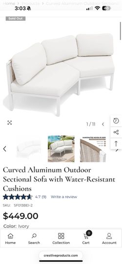 Curved Aluminum Outdoor Sectional Sofa with Water-Resistant Cushions