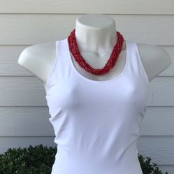 Red Coral Necklace, Bohemian Necklace, Boho Necklace, Multi Strand Beeded Necklace, Red Beaded Necklace, Holliday Jewelry, Red Seed Necklace