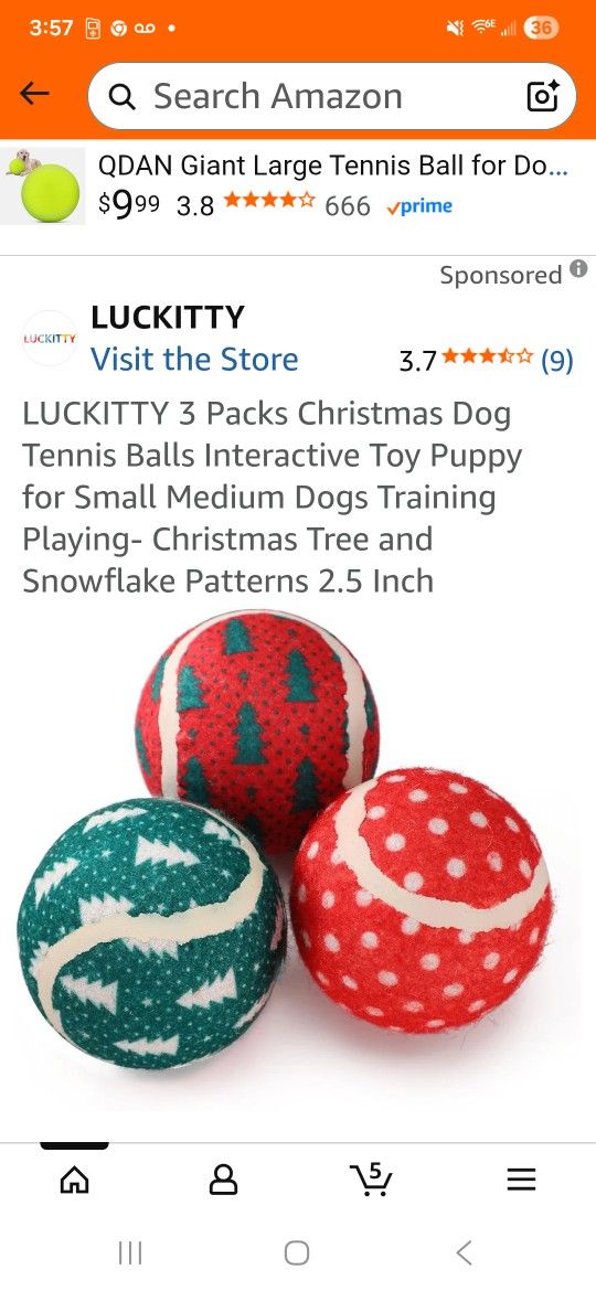 Luckitty 3 Pack Christmas Dog Tennis Balls