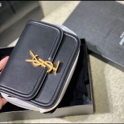 SAINT LAURENT Saint Laurent YSL SOLFERINO Gold Logo Calfskin Single Shoulder Crossbody Bag Medium Size Women's Black