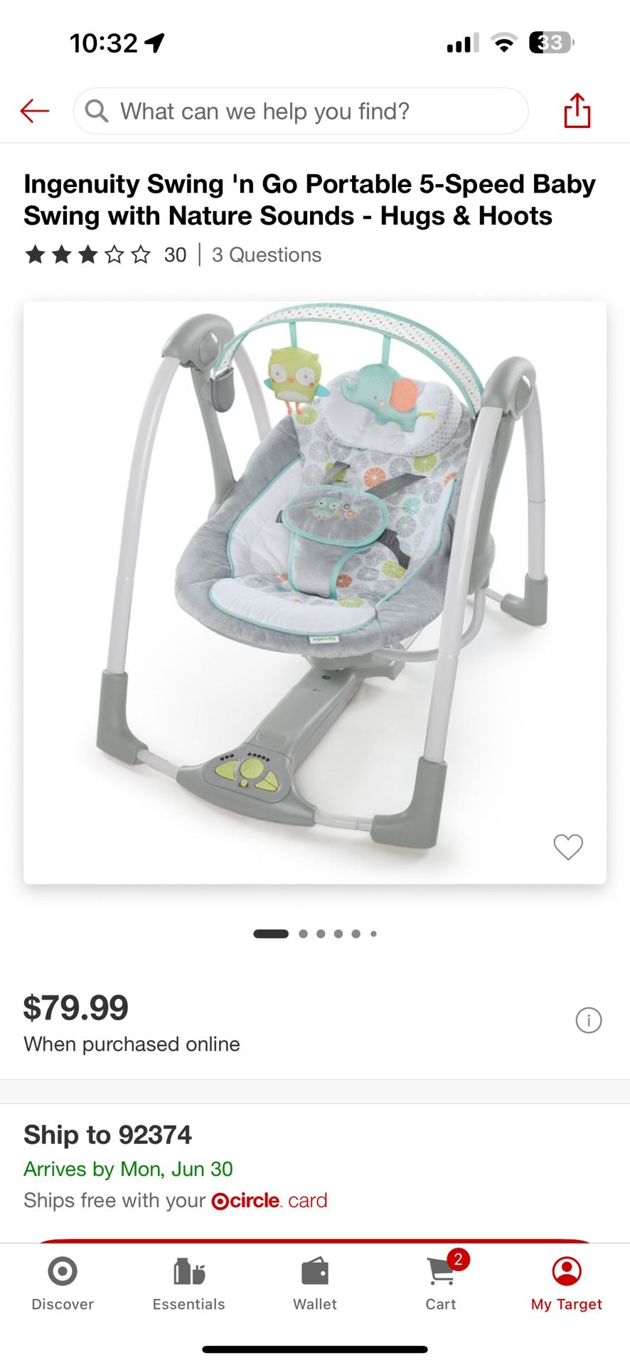 Ingenuity Swing n Go Portable 5-Speed Baby Swing