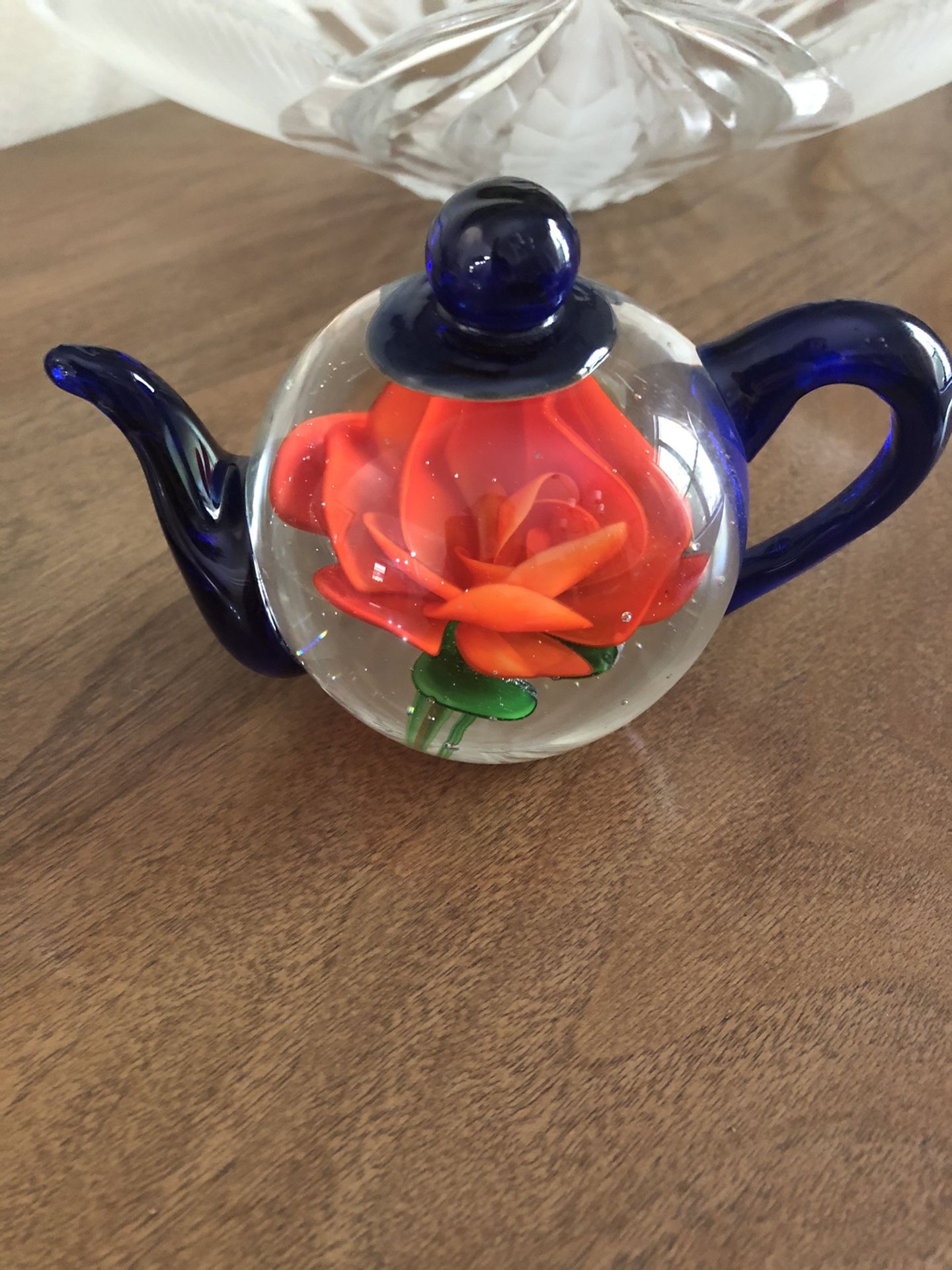 Vintage Blue Glass Teapot Paperweight
