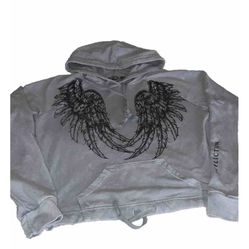 Vintage  Affliction Angel Wings Women Grey Crop Hoodie Size  Medium 