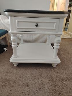 White Wood Nightstand, Espresso Finish Surface,Drawer and Shelf