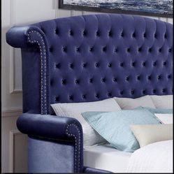 Beautiful king size complete bedroom blue velvet set including  shimmer area carpet- $2,400 (Fresno)