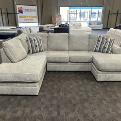 Grey Double Chaise Sectional Couch 