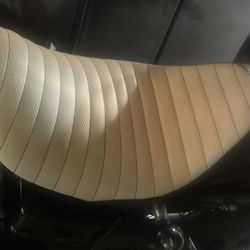 White Whiplash soft tail Fat bob  seat tuck and roll with LS stitching custom made