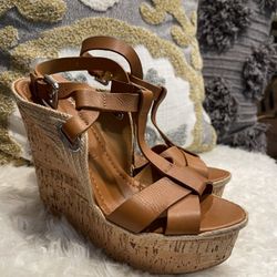 Designer Sexy Ralph Lauren Collection FIMESA Leather Cork Wedge
