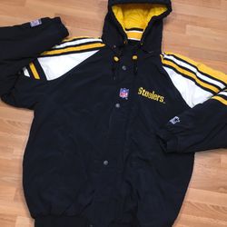 Vintage Pittsburgh Steelers Starter Jacket Full Zip Hoodie Pullover Large L 90's