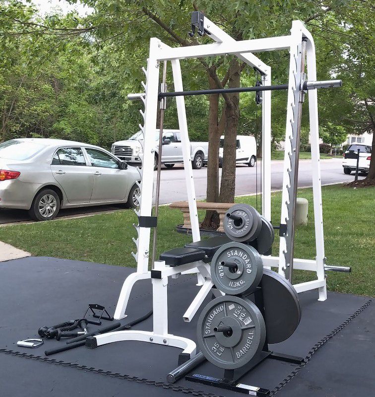 Home Gym(ParabodySmithMachine/Rack/Pulley Syst./Adj.Bench/Flat Bench/Olymp Weight Set/ Weight s Holder Tree) -

