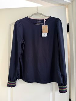 Boden Womens Long Sleeve Smocked Cuff in Navy Size 10 US