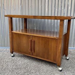 Mid Century Walnut and Black Laminate Bar Cart