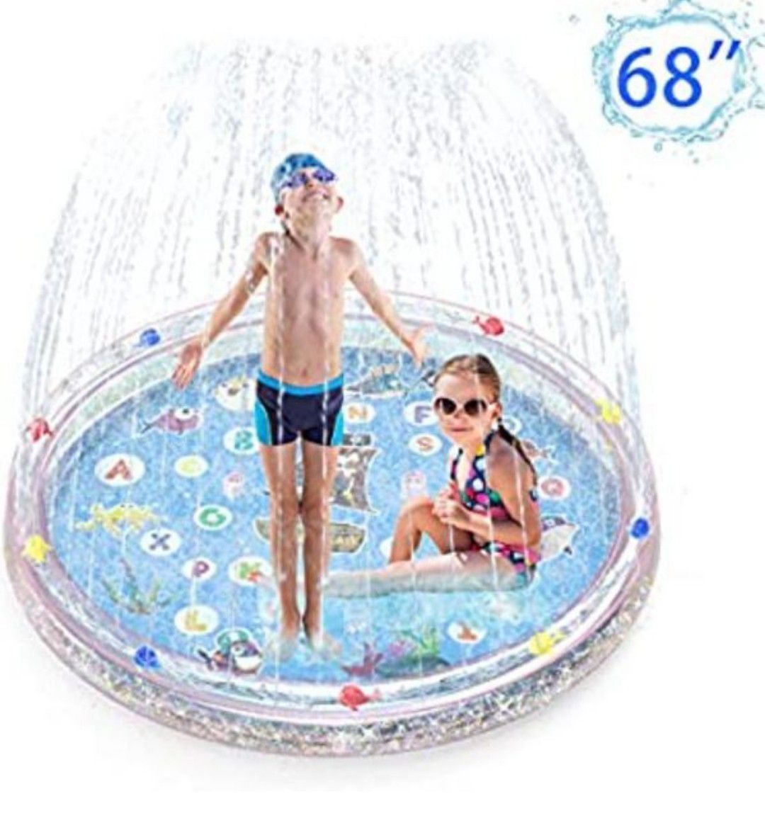 Sprinkler Splash Pad for Kids Toddlers 68" Inflatable Double Layer Sparkling Water Toys