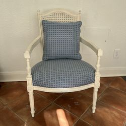White Wooden Chair With Blue Cushions