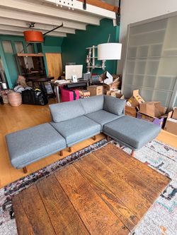 Burrow Range 3-Piece Sectional Lounger + Ottoman – Stone Grey