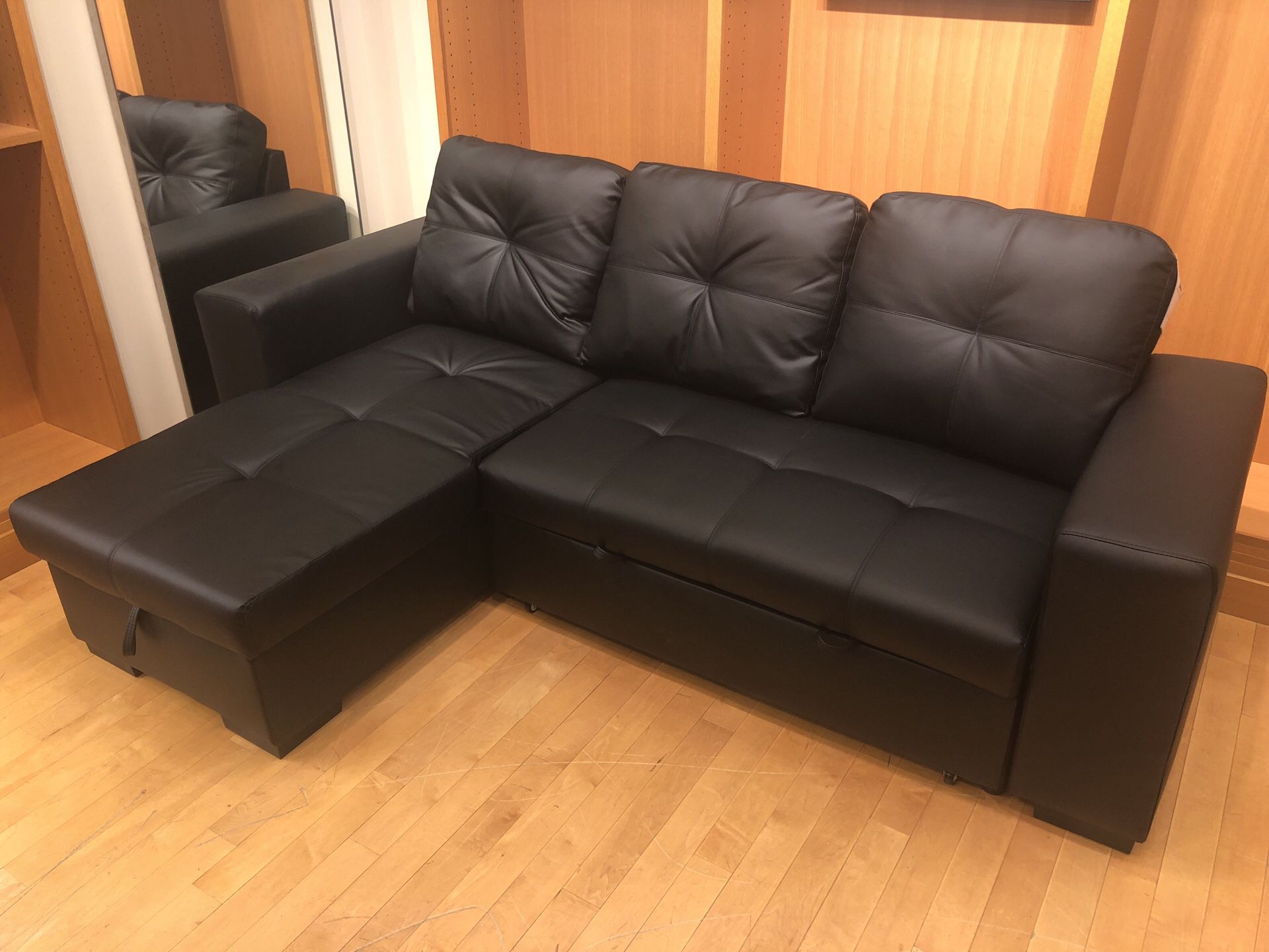 Expandable Black Sectional Sofa with storage