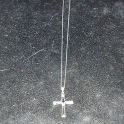 10k White Gold Sapphire & Diamond Cross Chain 