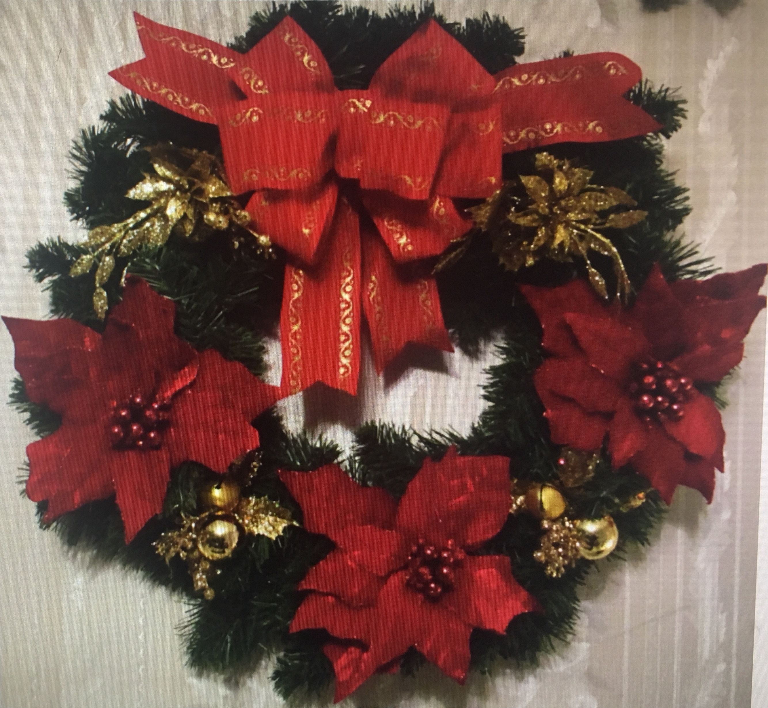 Red Poinsettia Christmas Wreath