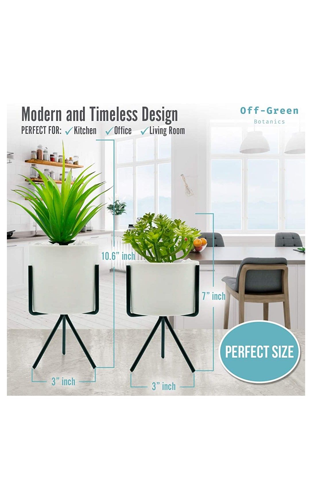 Modern and Realistic Looking Fake Potted Plants – Comes with Chic Ceramic Pots and Metal Stands – 2 Tabletop Plants Perfect for Home, Office