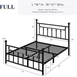 14 Inch Full Size Metal Platform Bed Frame with Victorian Vintage Headboard and Footboard/Mattress Foundation/Under Bed Storage/No Box Spring Needed/E
