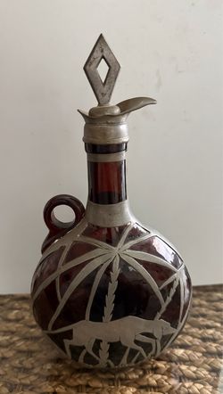 Vintage Bohemian Ruby Red Glass Decanter - Made in Germany (Hunting/Stag Motif)