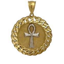 Pendant charm two tone gold 10k. Cuban link. Cross Egyptian