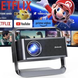 Smart Projector 1080P 4K Support with WIFI 6 and 2-Way Bluetooth 1500ANSI Auto Keystone Electric Focus Mini Projectors Home Theater Movie Outdoor Port