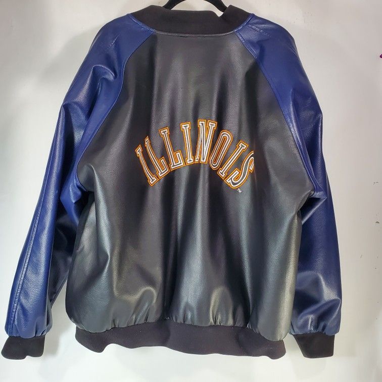 University Of Illinois Chief Illiniwek Men's XL Leather Jacket Baseball Letterman