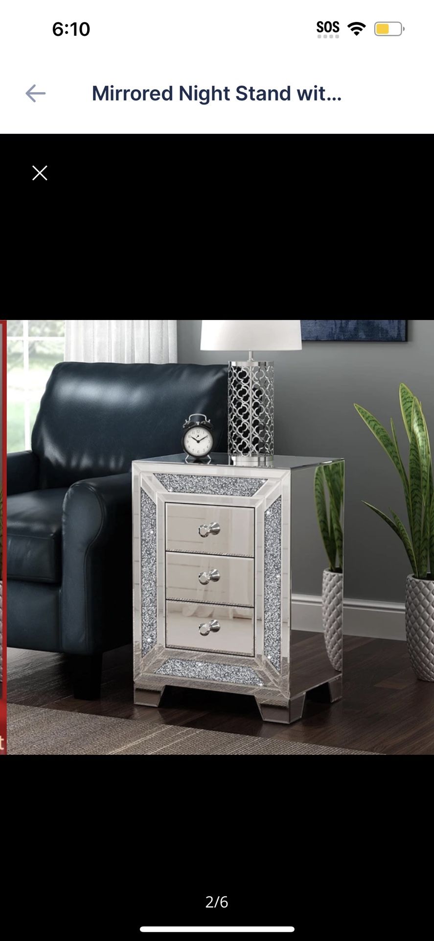 Mirrored Night Stand with 3 Drawers, Sparkly Crushed Crystal Beside Table Modern End Table for Bedroom, Living Room, Office