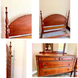 Vintage Rockford Cabinet Co. Bedroom Set – Dresser w/ Mirror + Full Bed Frame