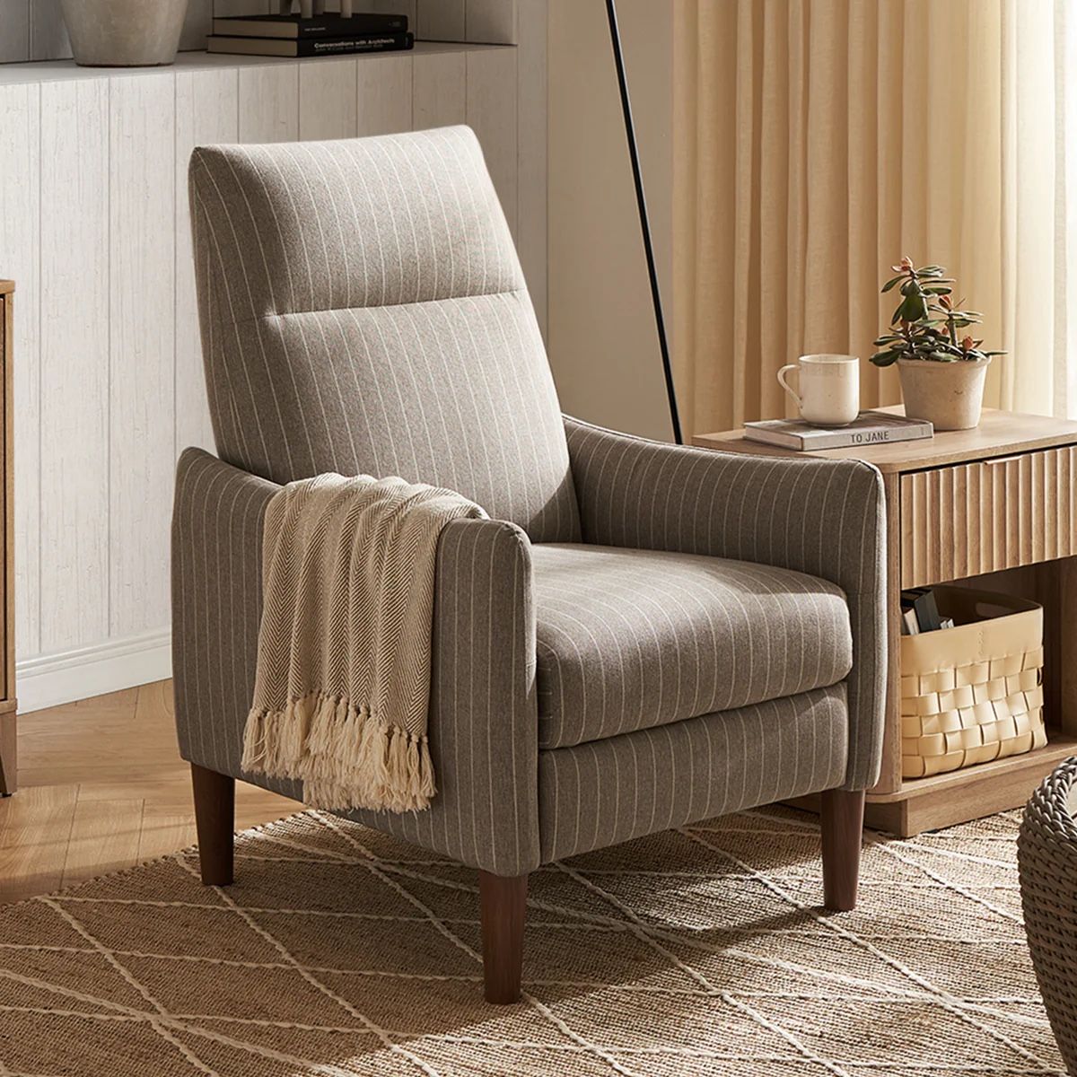 Arthur Recliner Chair, Taupe Stripe Jacquard