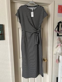 Spanx Black and White Striped Midi Dress